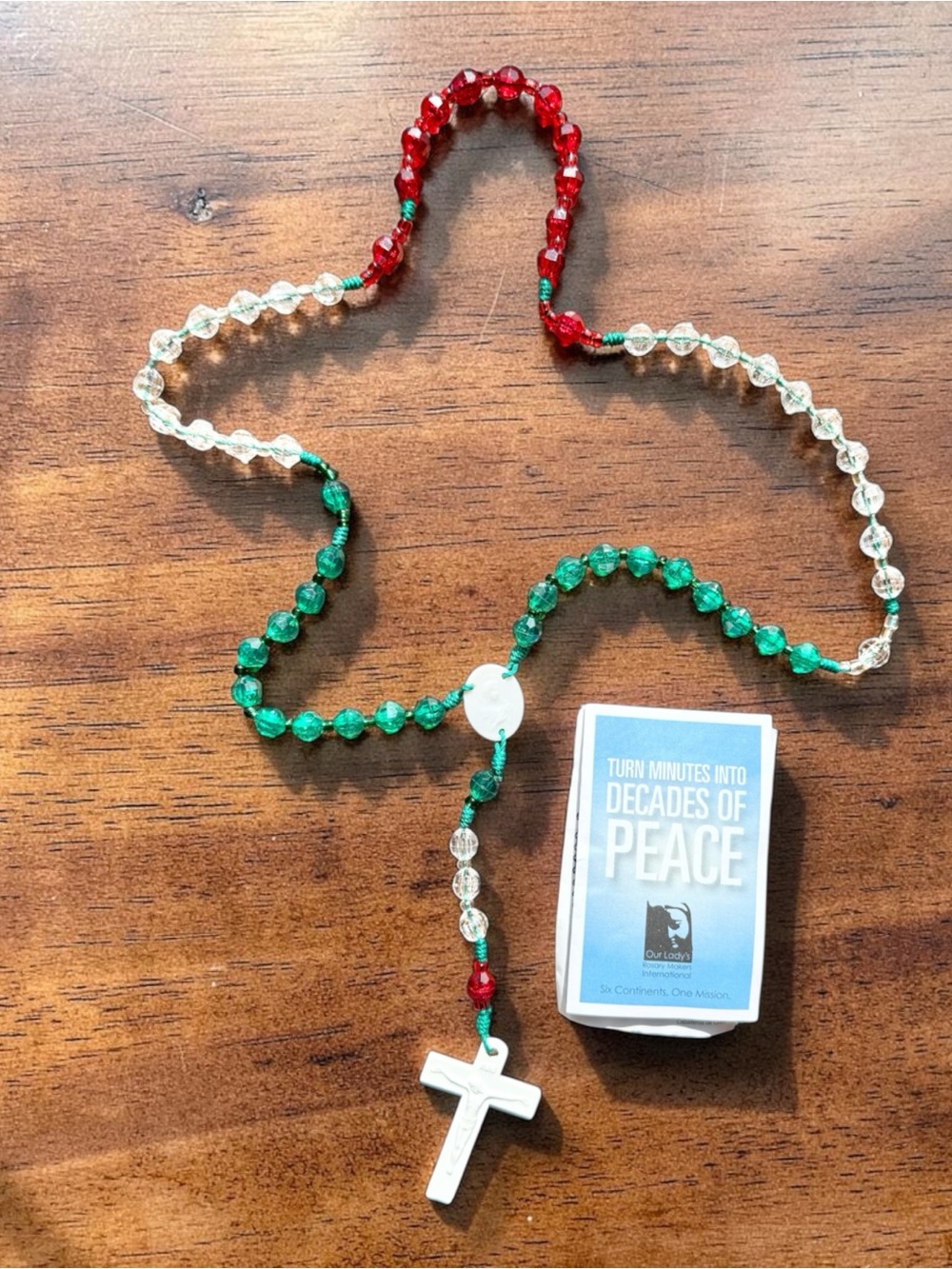 Our Lady’s Rosary Makers Red White Green Mexico Colors Plastic Beaded Rosary New